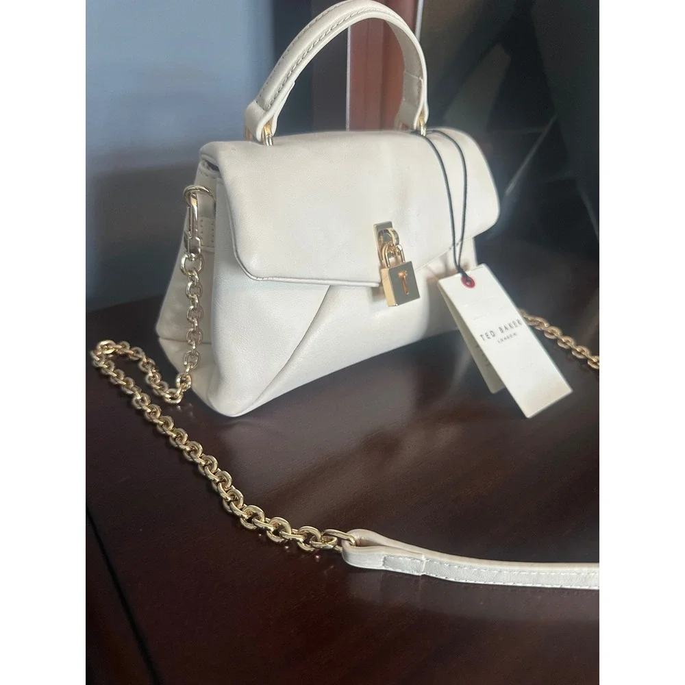 Ted Baker London Cream Leather Padlock Top‎ Handle Crossbody Bag NWT
